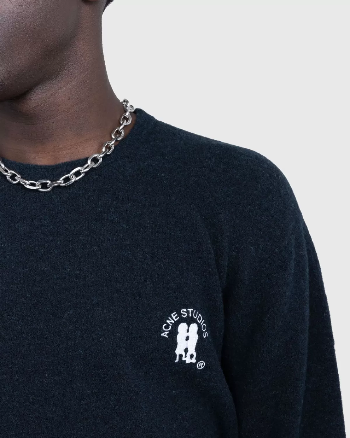 acne_studios_geborduurd_logo_ronde_hals_donker_marineblauw_gemeleerd_4.webp Gebreide Kleding^Acne Studios Geborduurd Logo Ronde Hals Donker Marineblauw Gemeleerd