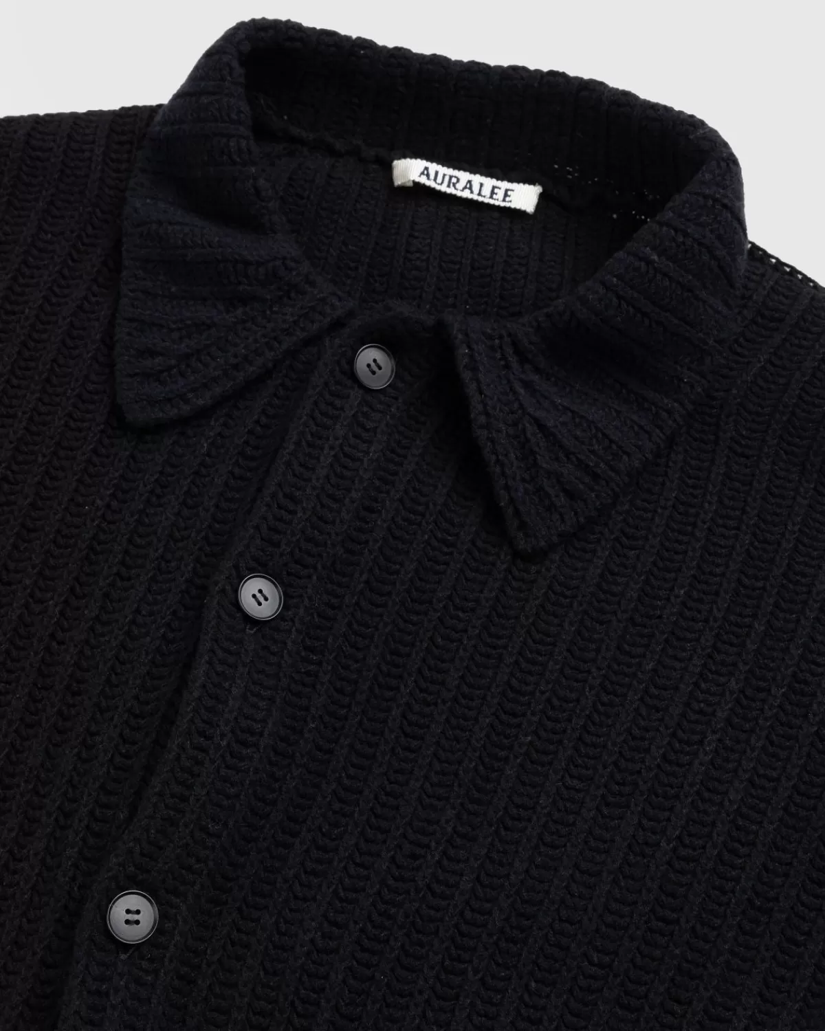auralee_ribgebreid_overhemd_van_geborstelde_katoenwol_zwart_2.webp Gebreide Kleding^Auralee Ribgebreid Overhemd Van Geborstelde Katoenwol Zwart