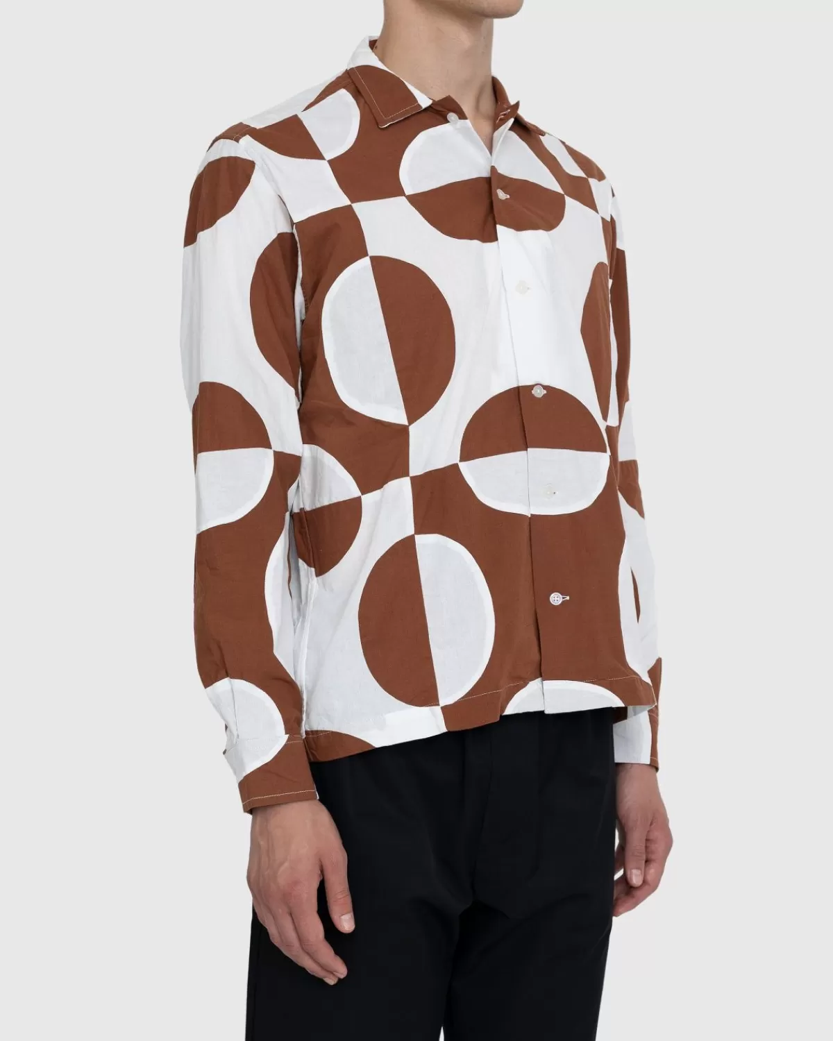 Overhemden^Bode Duo Ovaal Patchwork Overhemd Met Lange Mouwen Bruin