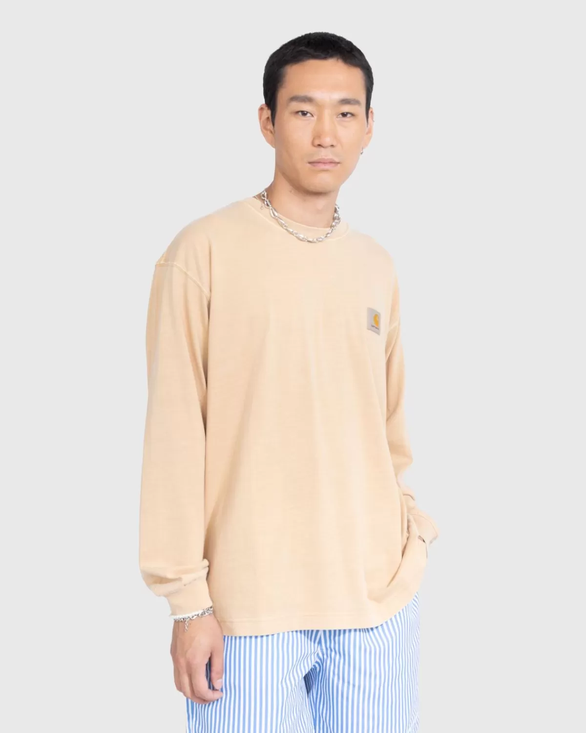 Carhartt WIP Nelson T-Shirt Met Lange Mouwen Garment-Dyed Dusty Hamilton Brown Clearance