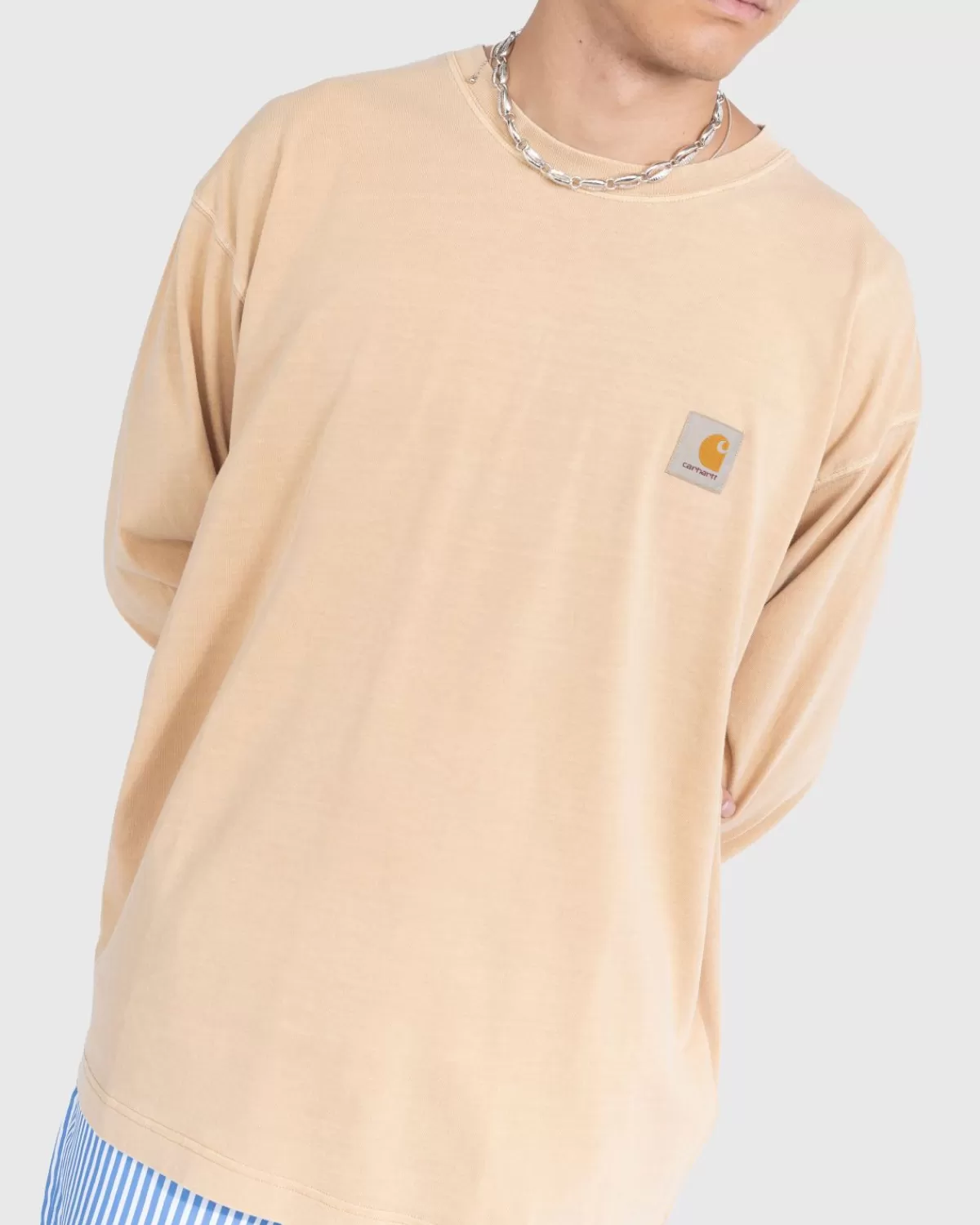 Carhartt WIP Nelson T-Shirt Met Lange Mouwen Garment-Dyed Dusty Hamilton Brown Clearance