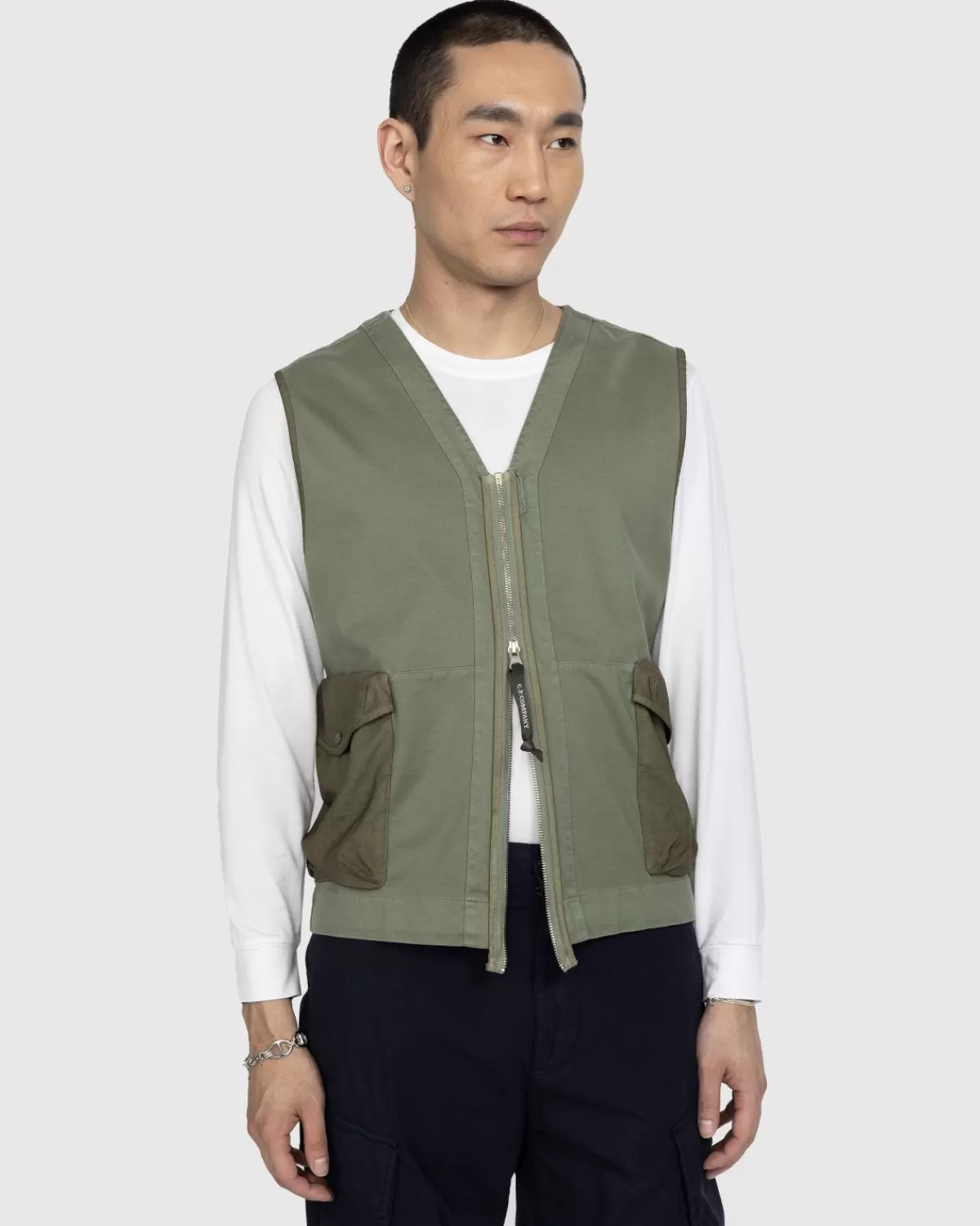 Bovenkleding^C.P. Company Cp Company - Gemerceriseerd Zwaar Jersey Gemengd Vest Met Ritssluiting Groen